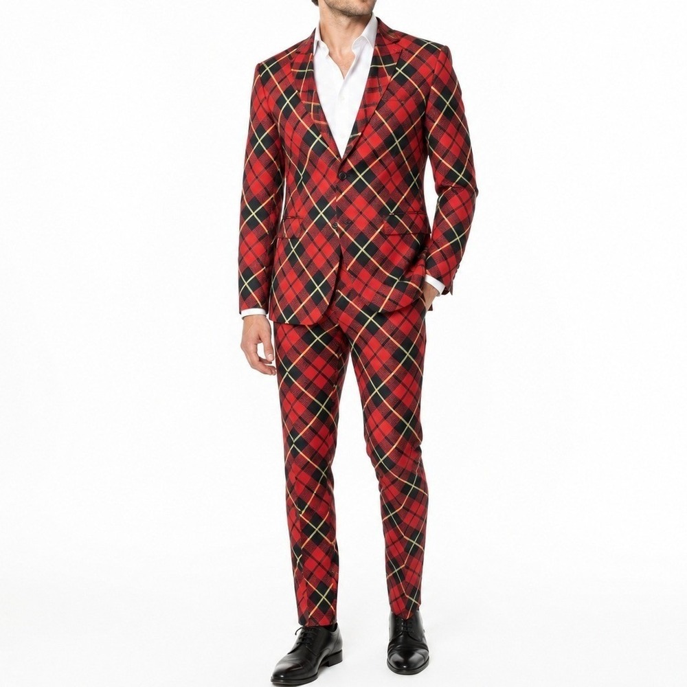 Braveman Suit Mens 36R/30W Red Buffalo Plaid C1225 Classic Fit Holiday Party NWT